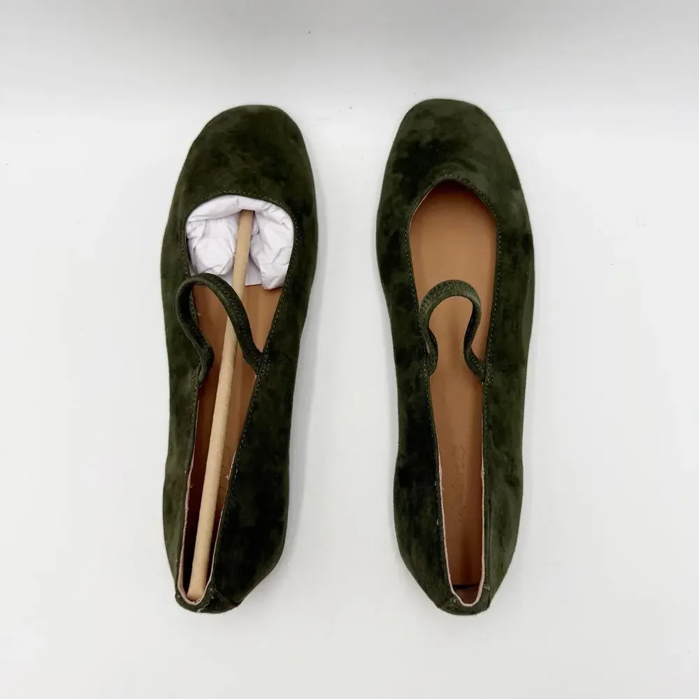 Madewell Womens Greta Elastic Mary Jane Flats Size 7.5 M Loden Green Suede NIB